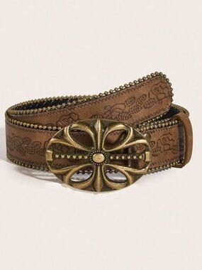 Bohemian Vintage Flower Antique Bronze Metallic Brown Patterned PU Leather